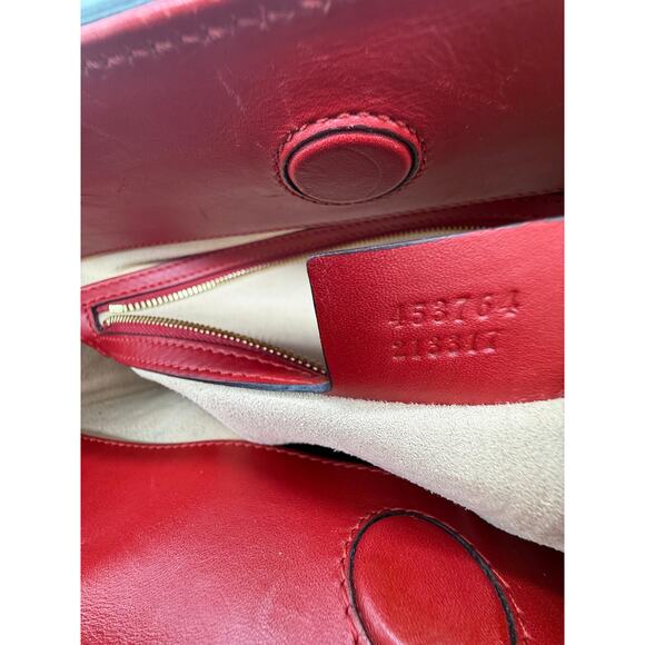 Gucci  Nappa Bamboo Web Medium Nymphaea Top Handle Bag Hibiscus Red*w/COA - Picture 5 of 16